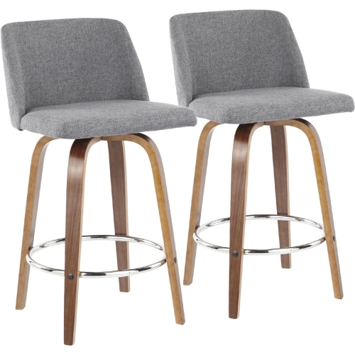 Toriano 26" Counter Stool in Grey Fabric & Walnut Finish (Set of 2)